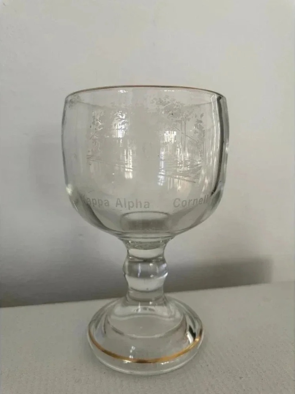 Clear Glass Pedestal Goblet with Gold Accent - Kappa Alpha Cornell